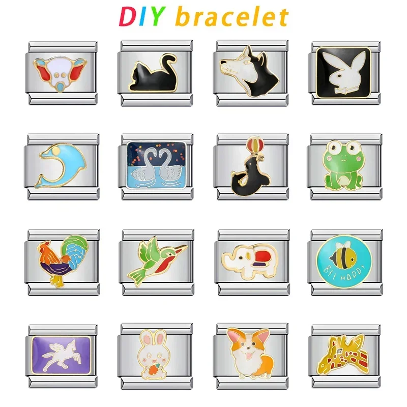 Popular Pet Series Titanium Steel Welded Drop Oil Bracelet Cartoon DIY Italian Module Bracelet ()