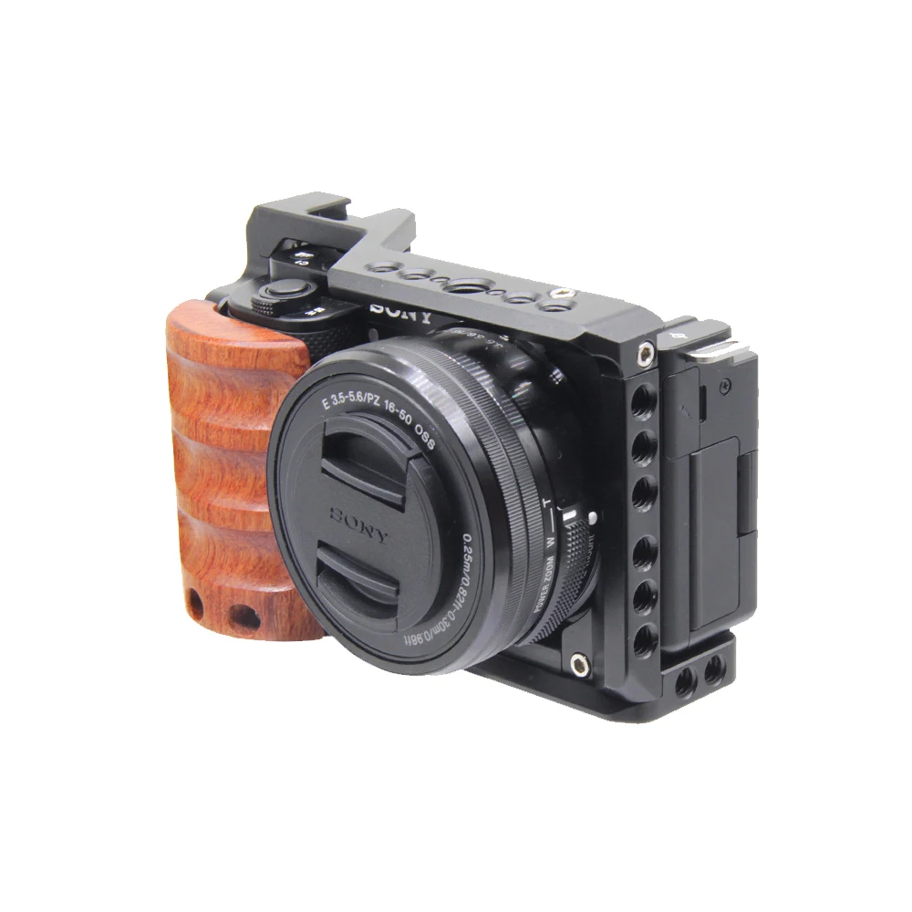 Sony ZV-E10Full Cage camera With Wooden Handle cold shoe Rabbit cage support bracket Stabilizer for video led microphone tripod