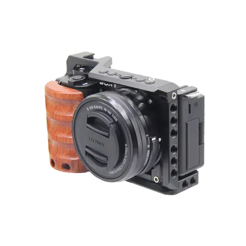 För Sony ZV-E10 burkamera med trähandtag, kall sko, kaninburstödfäste, stabilisator, video, led-mikrofon, stativ 6 best sales Sony A7M2 - №3