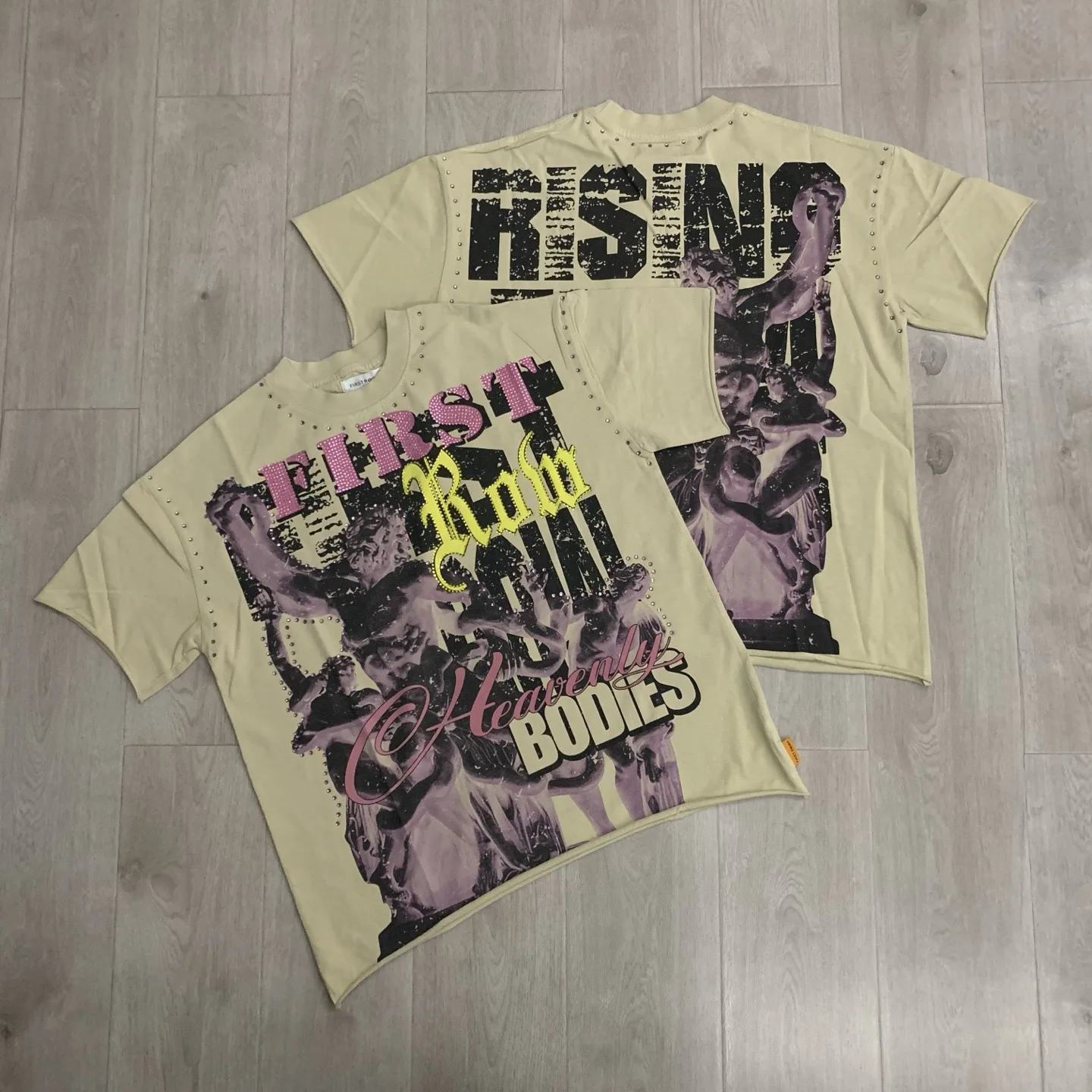 First Row Trendy Retro Street Print Short-Sleeved T-Shirt for Men and Women, Loose Fit, Summer
