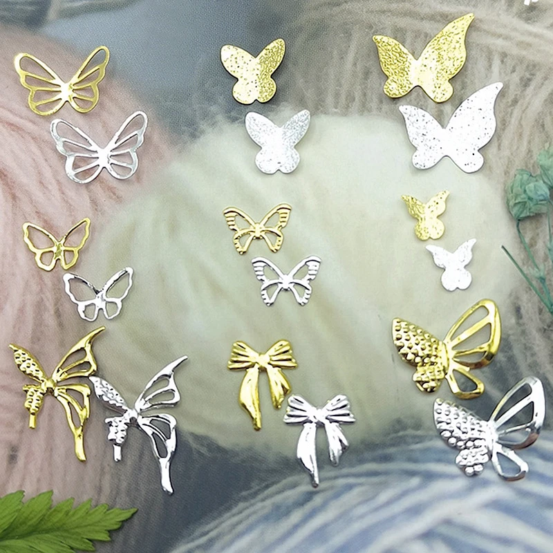 

50PCS 3D Gold Silver Metal Butterfly Nail Art Charms Supplies For Nails Decoration Design Accessories Manicure Decor Material LY