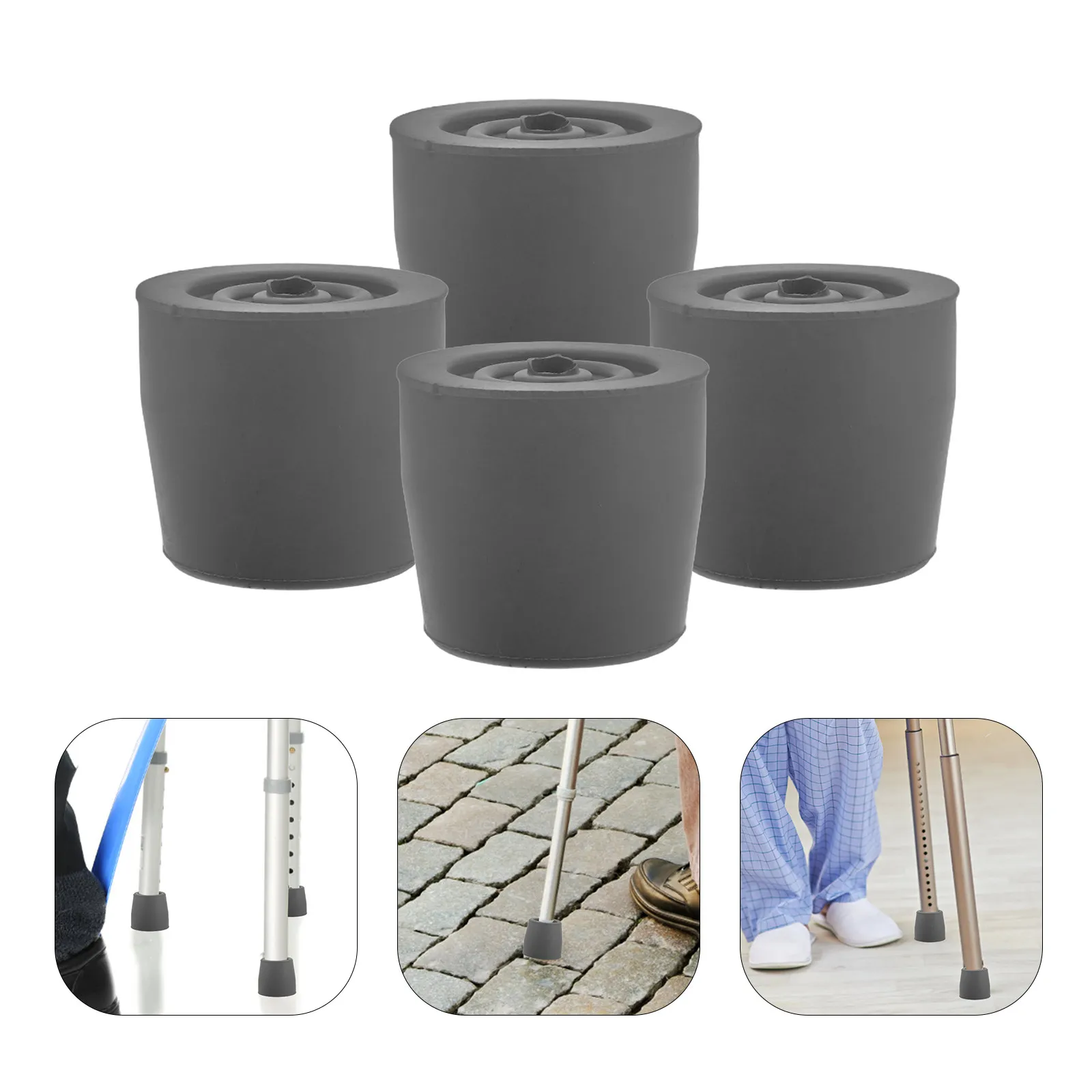 4pcs Walker Foot Pads Rubber Replacement Tips Non Slip Cane Crutch Accessories Standard Parts Shower Commode Leg Stick Glide