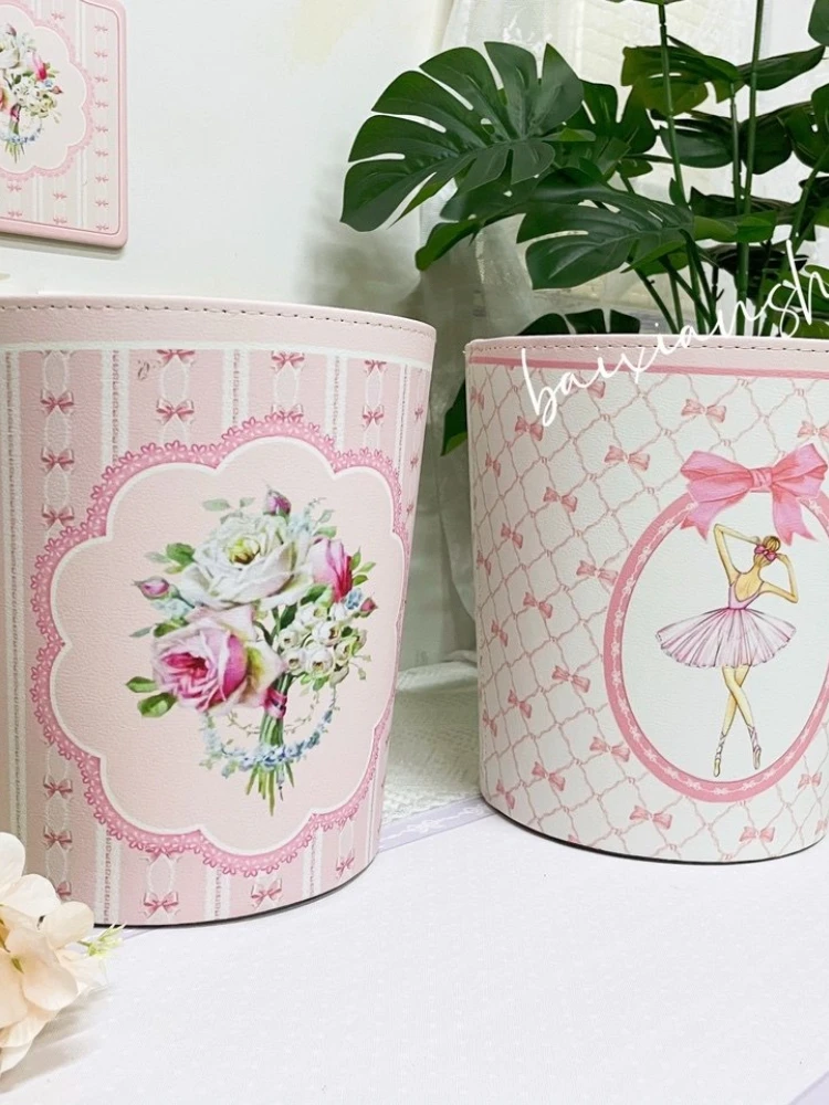 New Small Bucket Floral Knot Hand Painted Shabby Rose Household Uncovered American Pastoral Trash Can