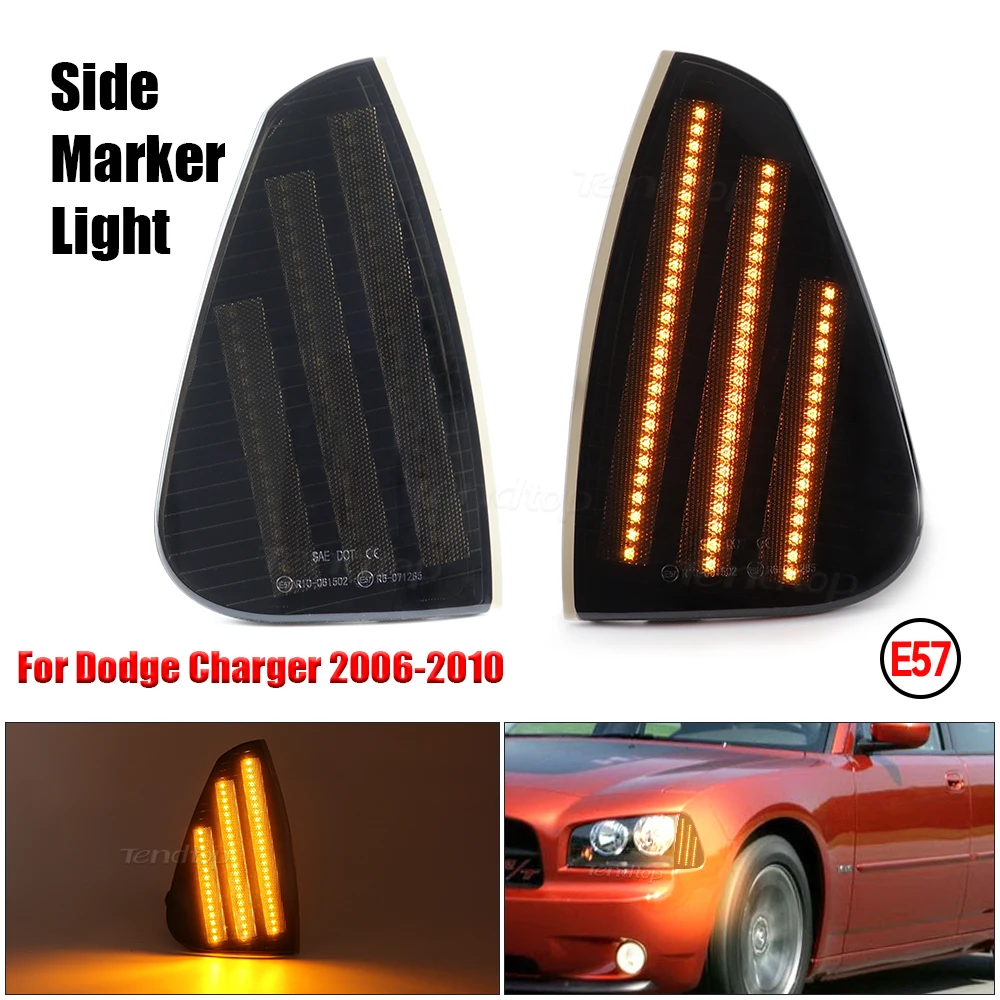 Car Turn Signal with 3 Rows LED Strips Amber Front Side Marker Light For Dodge Charger 2006 2007 2008 2009 2010