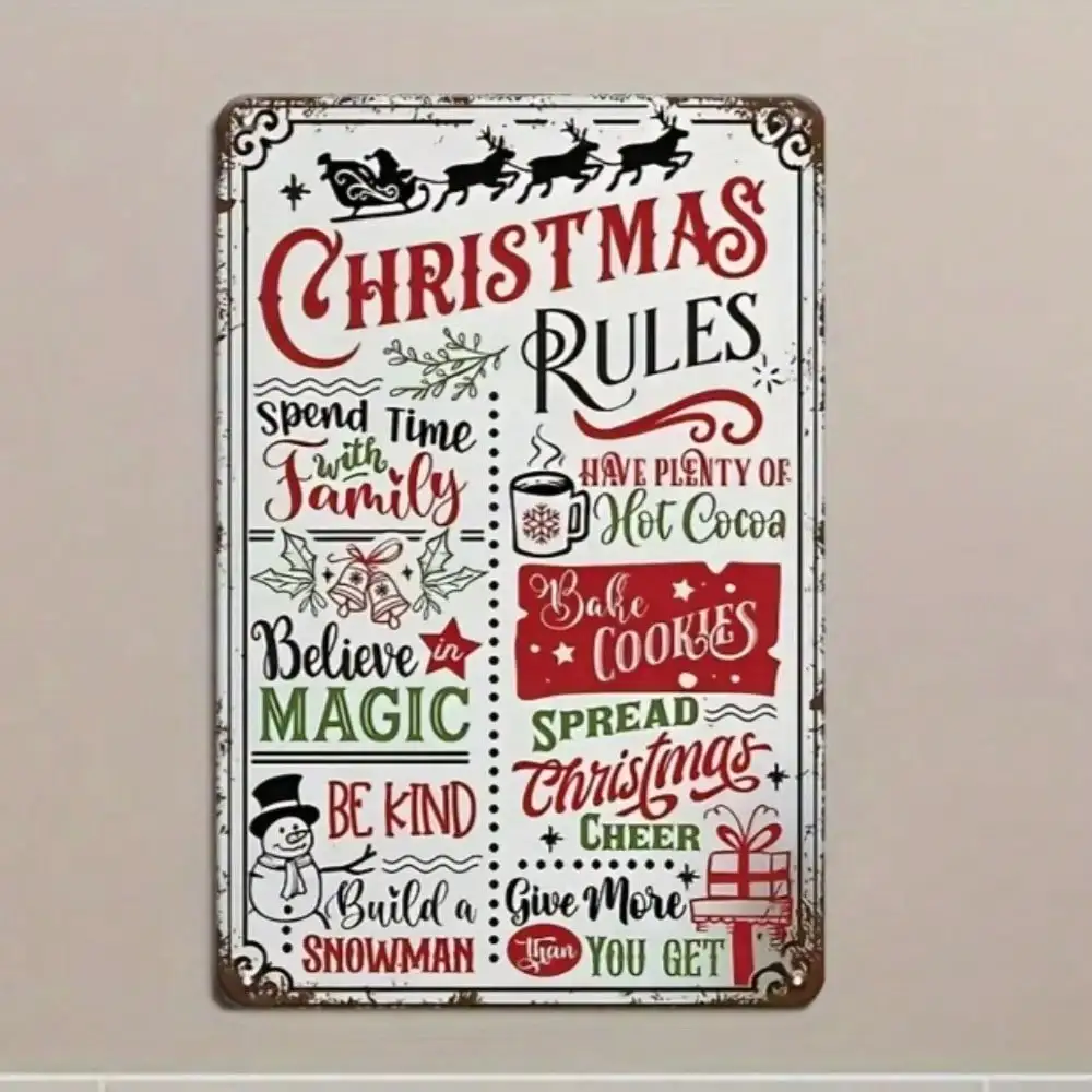 Vintage Tin Metal Wall Art Christmas Rules Humorous Holiday Decor Home Bar Sign