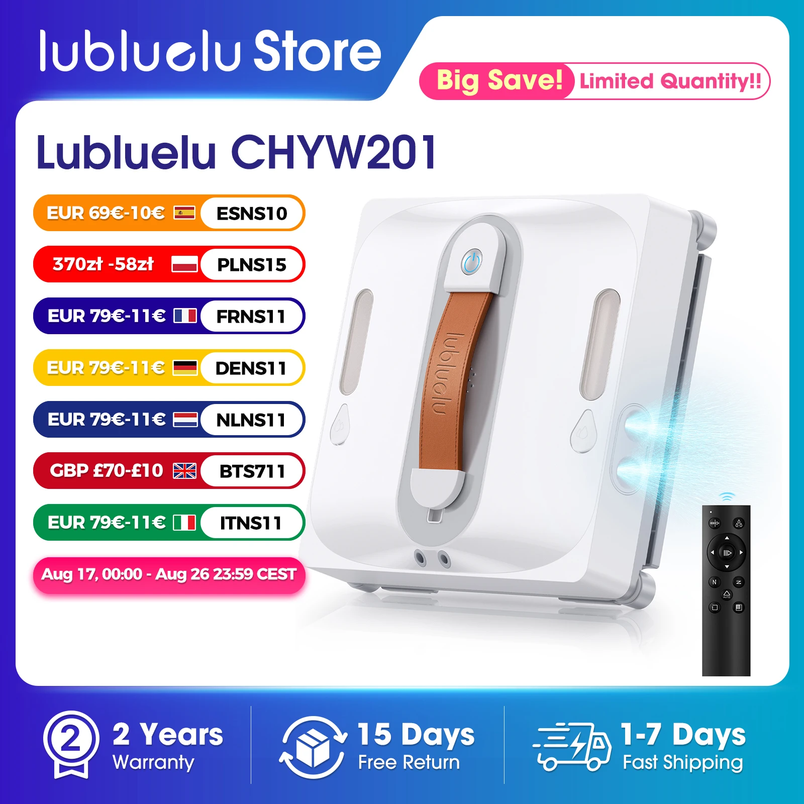 Lubluelu Robot Window Washer 8-Layer Safety Protection 9000Pa Suction Intelligent Path Edge Cleaning Home Glass Cleaning Robot