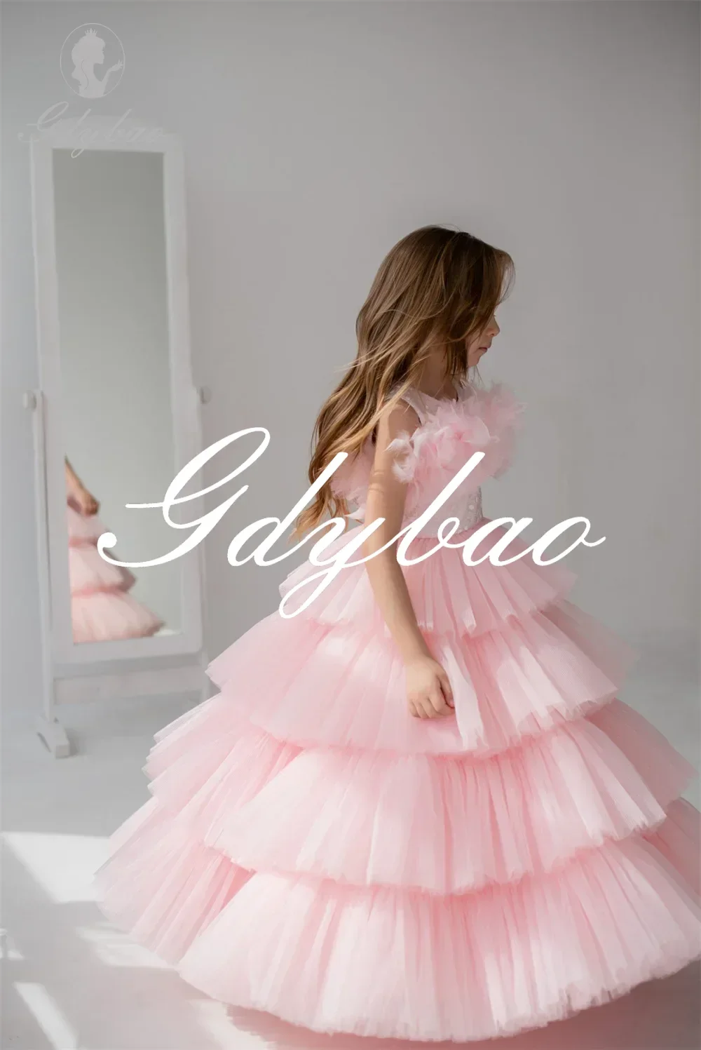 

Feather Pleat Long Princess Wedding Party Flower Girl Dress Floor Length Elegant Formal A Line First Communion Gown New 2024