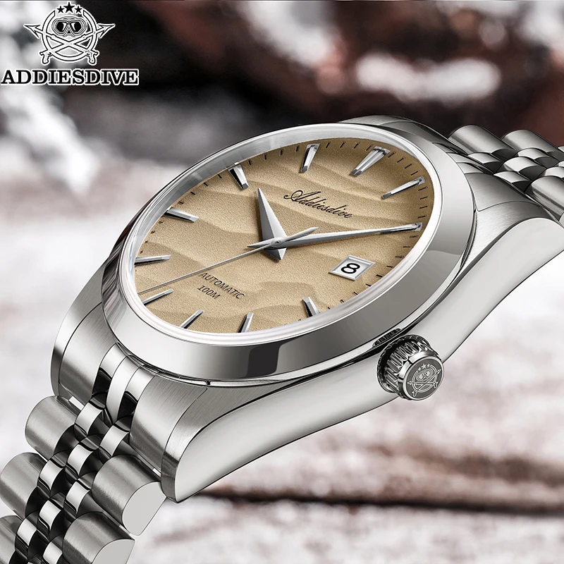 

ADDIESDIVE Sapphire Mechanical Wristwatches NH35A Waterproof Automatic Watch Silver Stainless Steel Business Mens Dress Watch