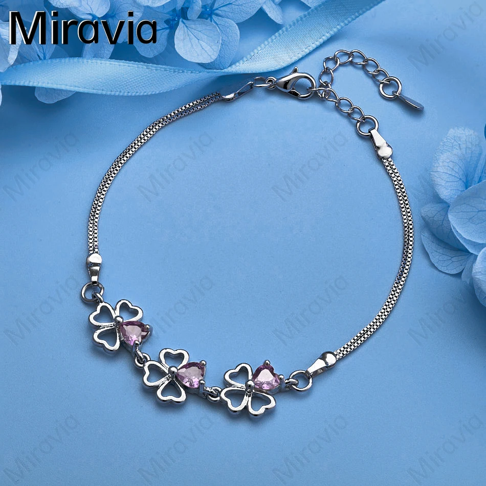 

Miravia 925 Sterling Silver Four-Leaf Clover Purple Zircon Bracelet Women's All-match Fashion Party Jewelry