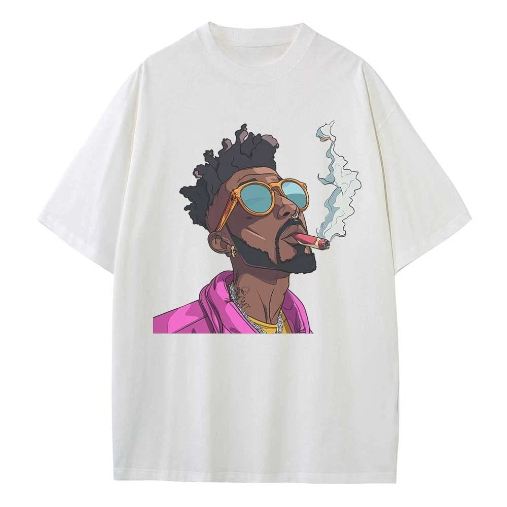 Summer Cotton Baggy T Shirt Rapper Cartoon Graphic Tees Dropped Shoulder Vintage Unisex Tops Oversize T Shirts Breathable Print