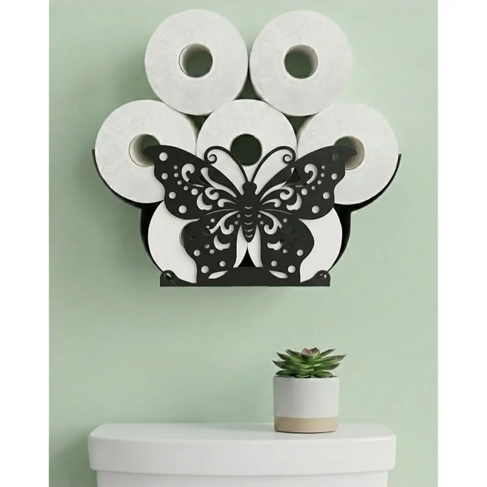 

Free Shipping-Butterfly Decorative Toilet Paper Holder for 8 Rolls, Bathroom Toilet Paper Storage Wall Mount & Free Standing, Un