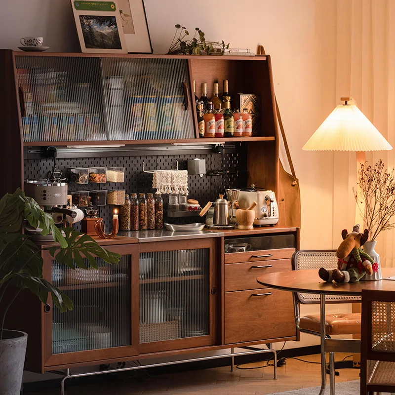 

Medieval Tea Cabinet Integrated High Cabinet Against The Wall, Solid Wood Retro Dining Side Cabinet Kitchen Nordic Wine