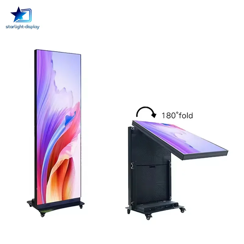 Shopping Mall Easy Moving Indoor Advertising Floor Standing P1.86 P2 P2.5 GOB Foldable LED Digital Mirror Poster Screen