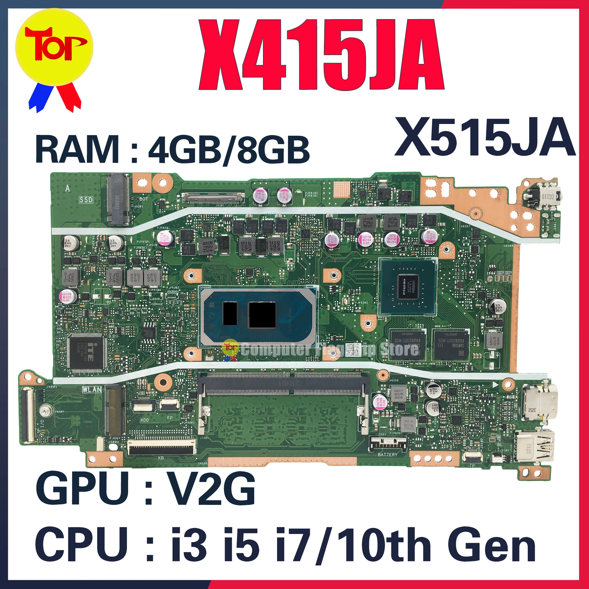 X415JA Laptop Motherboard For ASUS  X515JAB X515JF X515J X415J P1511cja P1511cjp P1411cja P1411cjp V5200J I3 I5 I7 Mainboard