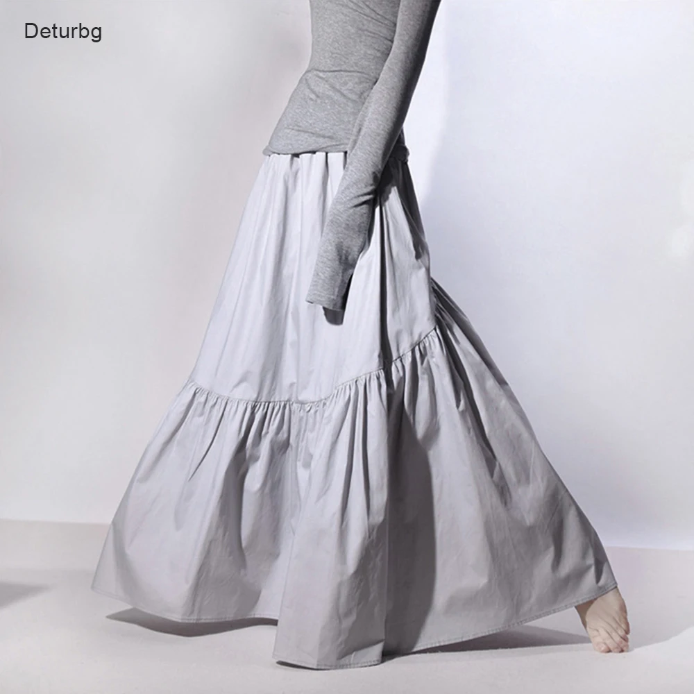 

Женская винтажная плиссированная юбка-русалка из 100% хлопка с подкладкой и высокой талией, плиссированные струящиеся расклешенные длинные юбки K439