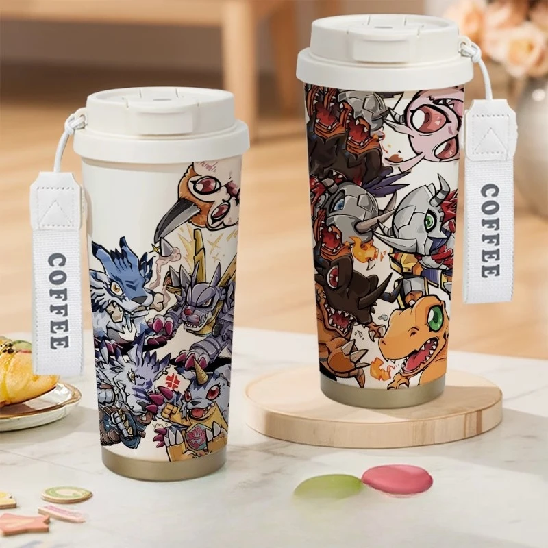Digimon Adventure Gabumon Agumon Greymon personalità creativa cartone animato stampato doppia tazza termica in acciaio inossidabile.