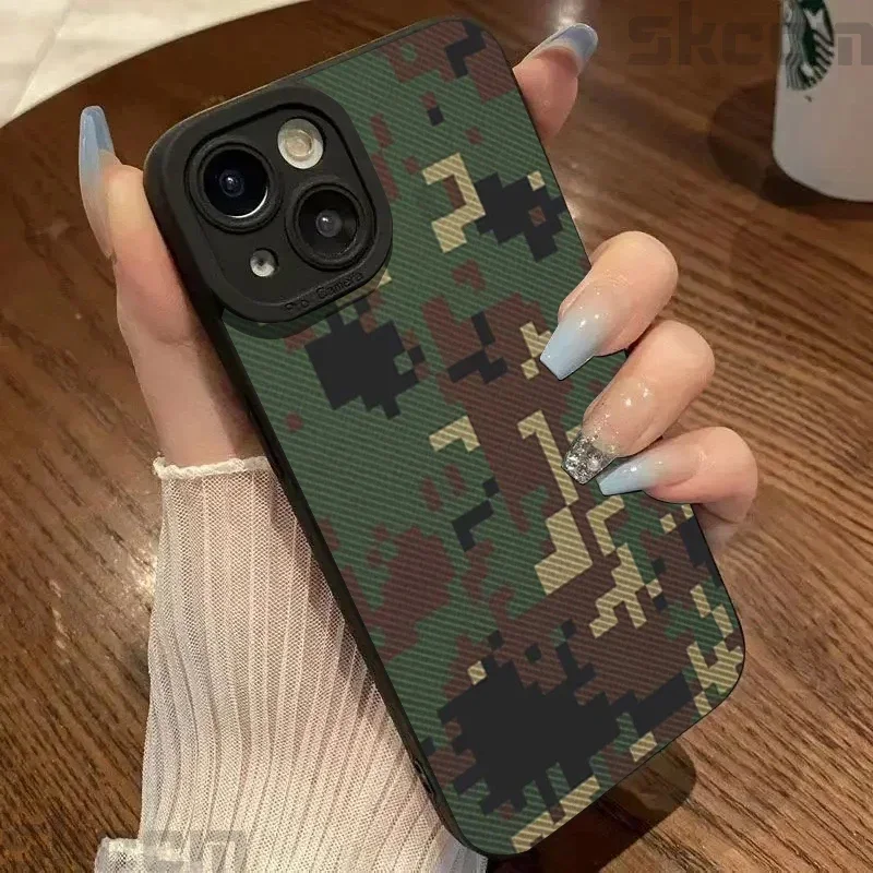 Stylish Graffiti Army Green camouflage Phone Case For iPhone 16 Pro Case 15 14 13 12 11 Pro Max 7 8 16 PIus X XR XS Soft Cover