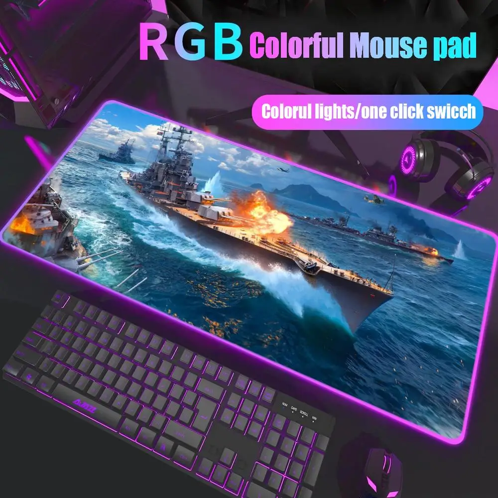 

Коврик для мыши World of Warship, геймерский настольный коврик с RGB-подсветкой, светодиодный коврик для мыши, игровые аксессуары, настольный коврик, большой коврик для мыши с подсветкой