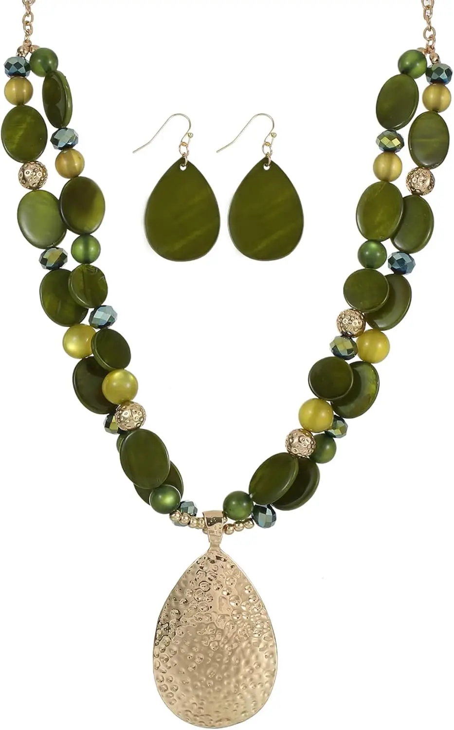 

Teardrop Pendant Necklace Earrings Set Colorful Crystal Shell Beaded Layered Boho Jewelry Gift for Women