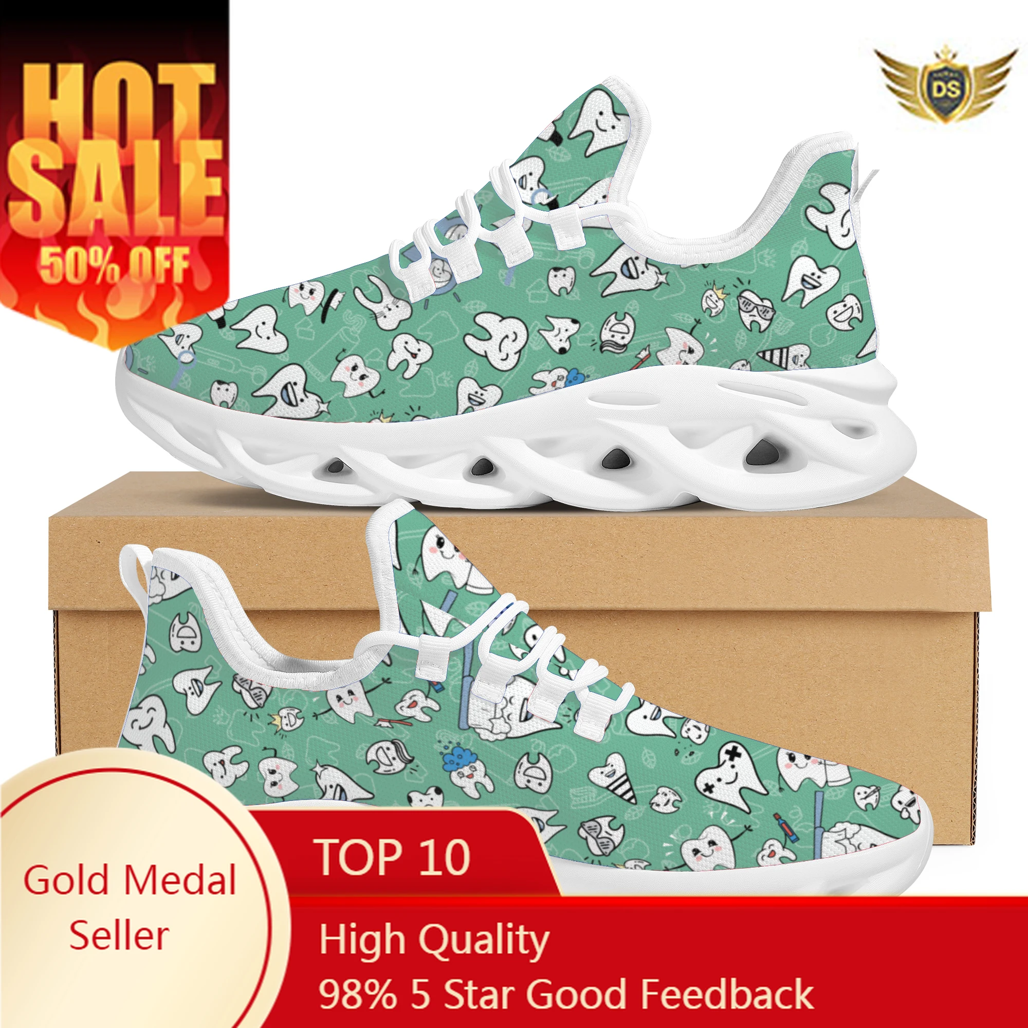 

Funny Teeth Design Mesh Sneakers Dental Style Lace Up Lightweight Walking Shoes New Non-Slip Casual Flats Shoes Zapatos