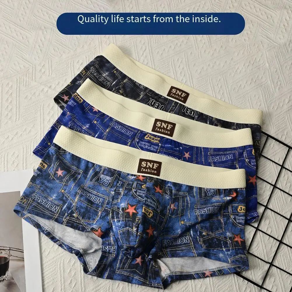 

Breathable Men's Boxer Briefs with Colorful Print Design Cotton Spandex Fabric Underwear Trunks for Daily Comfort