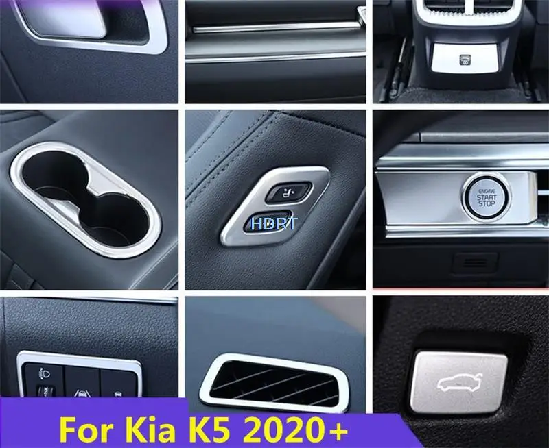 For Kia K5 Optima 2020 + Car Stainless Steel Silver Interior Headlight Console Outlet Vent Window Lift Switch Button Panel Cover