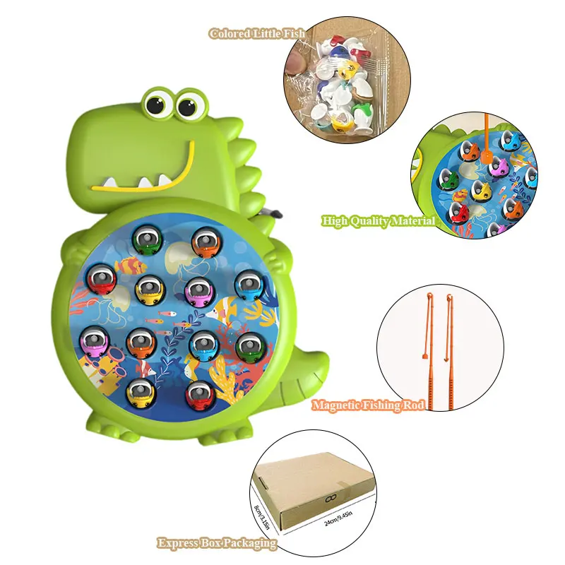Dinosaur Themed Magnetic Fishing Game Play Rod Educational Toy for Kids Baby Montessori No Rotating Feature Gift for Children
