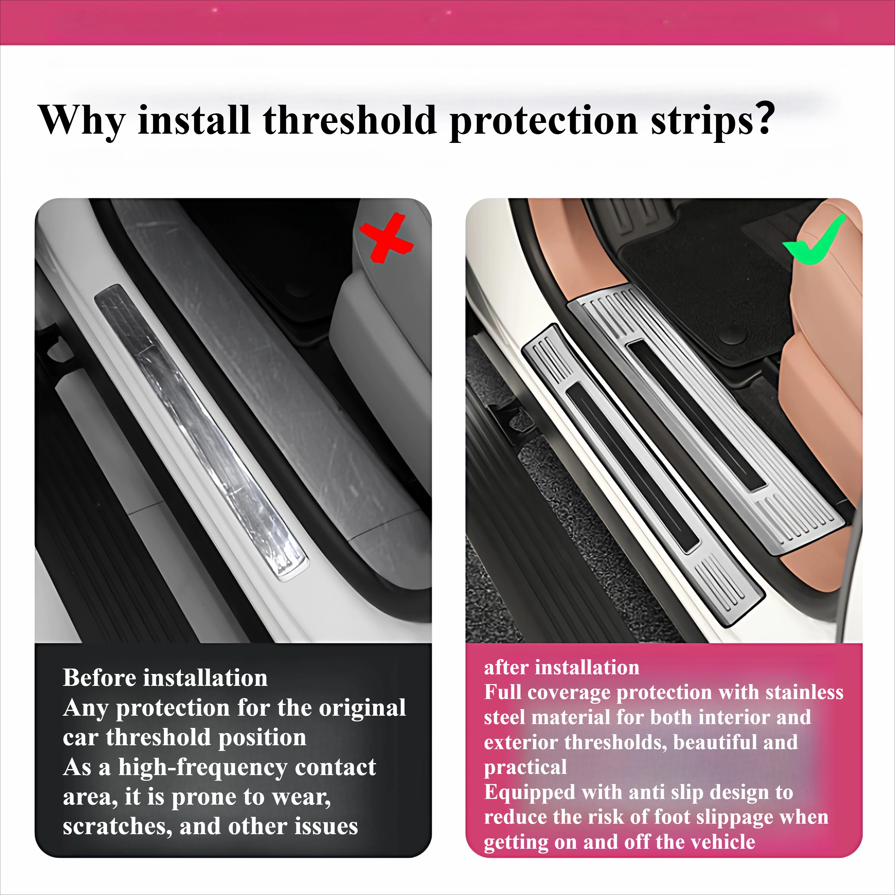For ONVO L80/Onvo L90 Stainless steel extended threshold strip-Built in and external protective strip scratch resistant durable