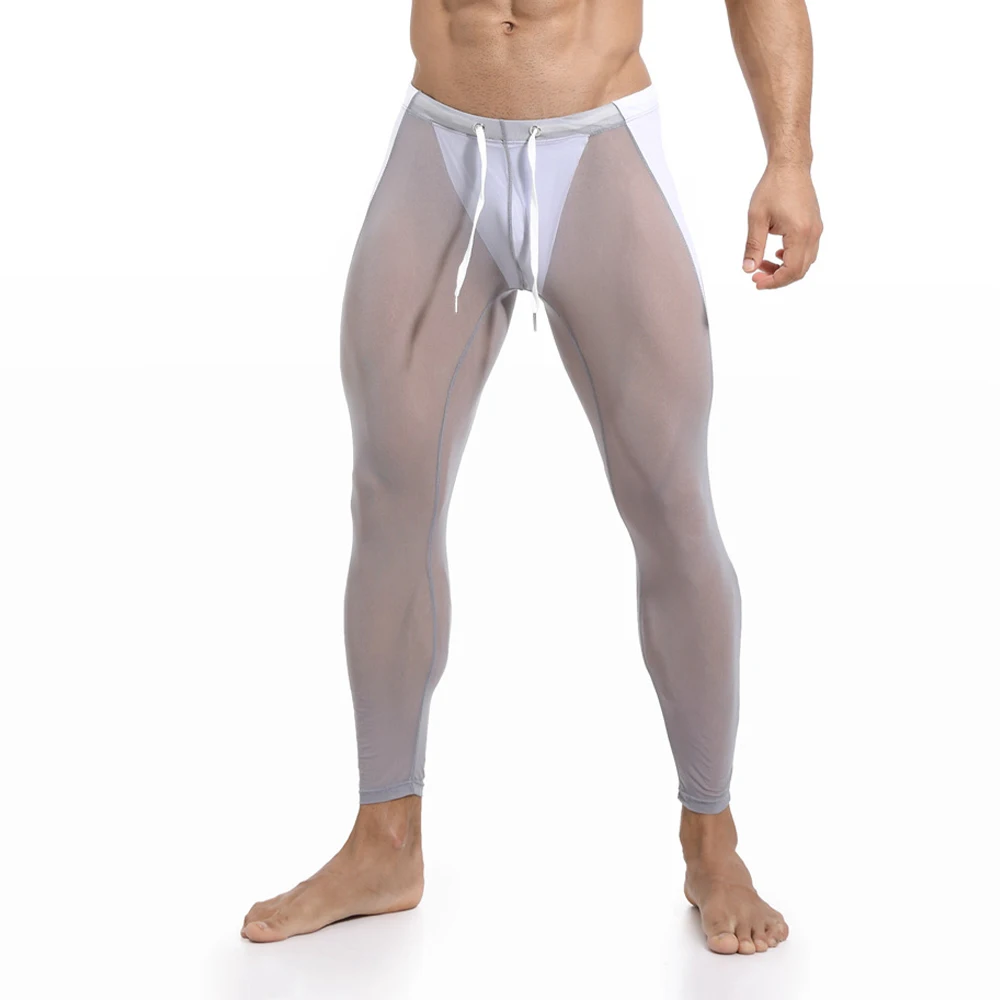 Uomo Mesh traspirante Fitness coulisse vedere attraverso la biancheria intima pantaloni da casa pantaloni ciclismo pantaloni sportivi elastici