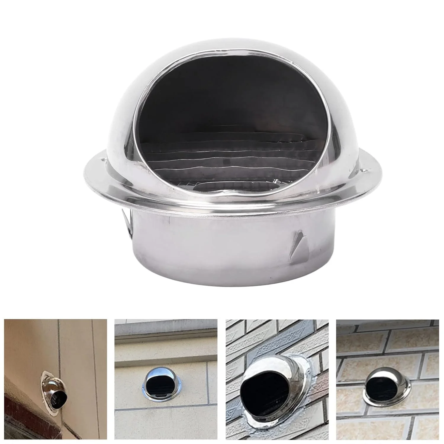 Stainless Steel Swing Lid with Integrated Protection Grill Ease of Use Rain Resistant Stainless Steel Ventilation Hood (6in)