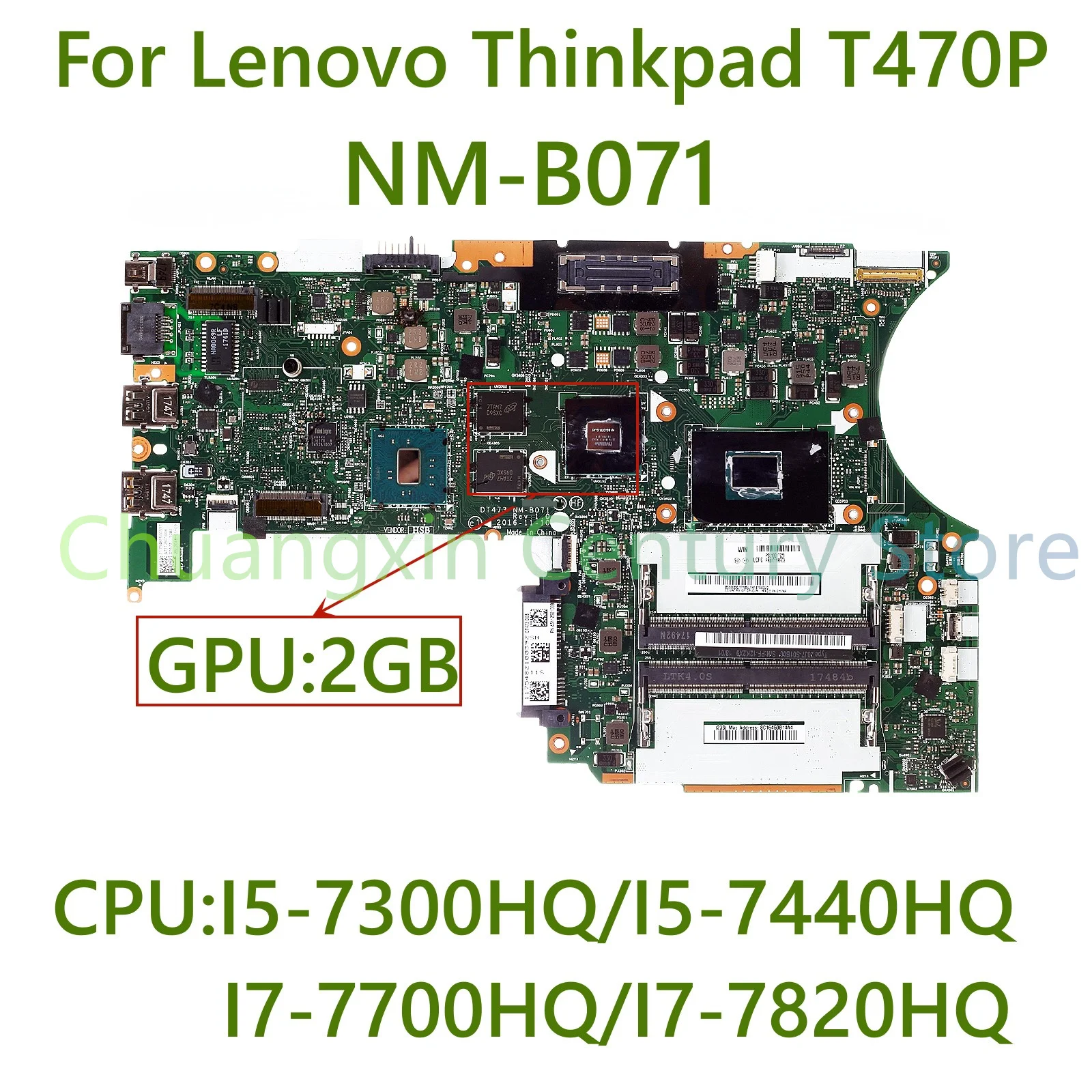 

For Lenovo ThinkPad T470P laptop motherboard NM-B071 With CPU I5-7300HQ I5-7440HQ I7-7700HQ I7-7820HQ 100% Tested Fully Work