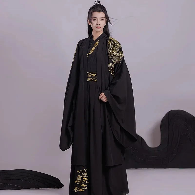 

Original Hanfu new style spring and autumn cross-collar waist-length Hanfu warrior set embroidered large-sleeved shirt male