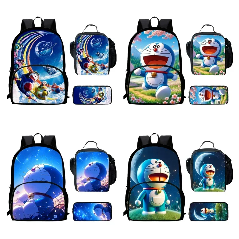 Anime D-Doraemon Child School Bags with Front Pocket,Lunch Bags,Pencil Bags for Aged 5-10 Anime School Backpack Boys Girls