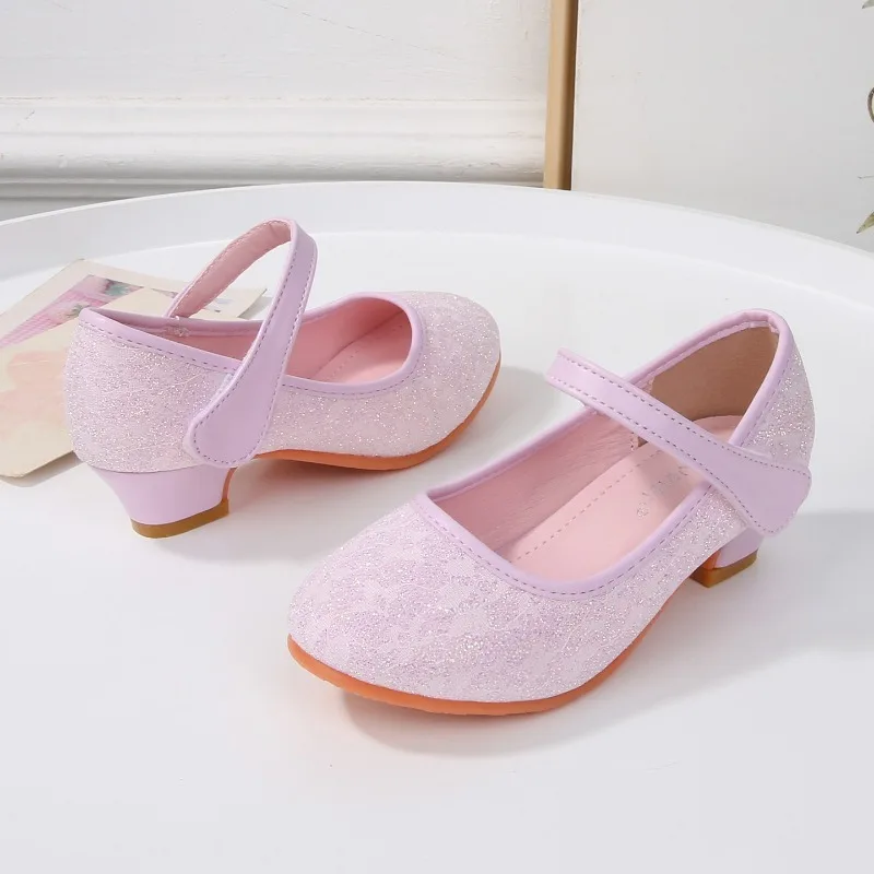 

Little Girl Leather Shoes Catwalk Performance 2026 New Children High Heels Sequins Elegant Fashion Kids Princess Mary Jane Shoes