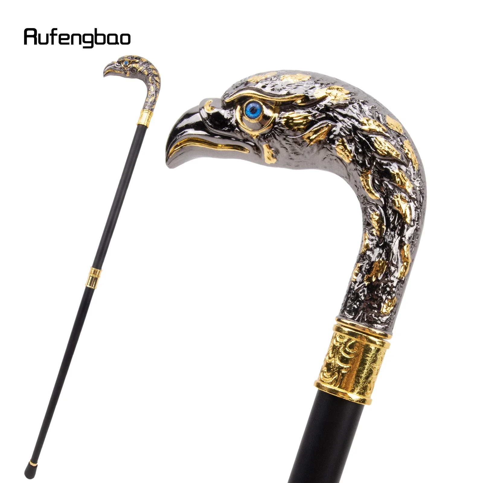 Bastão de águia para cavalheiros, elegante botão de bengala de cosplay, bengala decorativa elegante, preto e dourado, luxuoso e elegante, 92cm