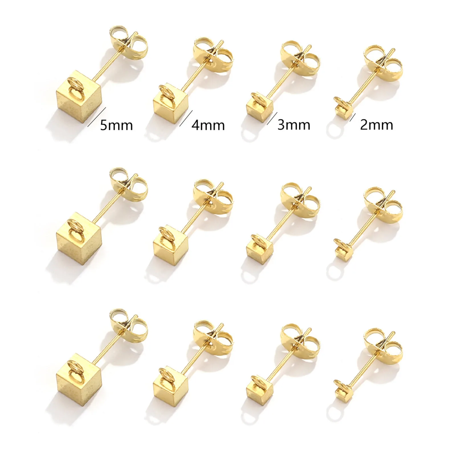 10 Stück 304 Edelstahl Würfel Ohrring Pfosten Ohr stecker mit Schlaufe quadratischen DIY Ohrring Schmuck Herstellung Lieferungen Post/Draht Größe: (20 Gauge)