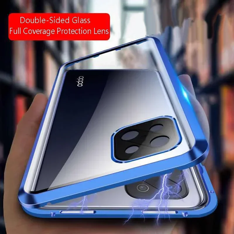 メタルフレーム両面ガラス磁気式スマホケース Samsung Galaxy S25 S24 S22 Plus S23 FE S21 Ultra レンズ保護カバーケース