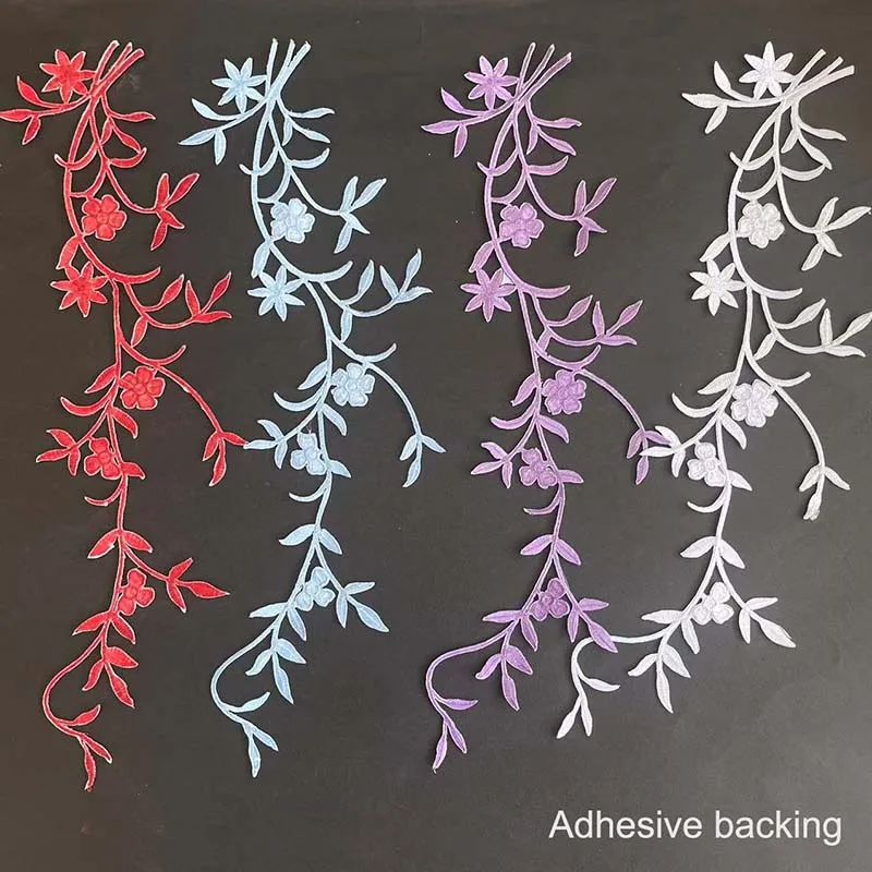 1 Stück, 5 Stück Pflaumenblüten-Stoffapplikationen zum Aufbügeln, Blumen- und Blätter-Efeu-Aufnäher, Thermocollants für Kleidung – Detail 5