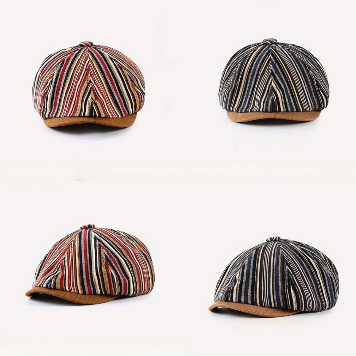 

Vintage Striped Octagonal Hat Fashion Newsboy Cap for Women Men Soft Cotton Four Seasons Hats Bone Gatsby Caps Street Beret Hat