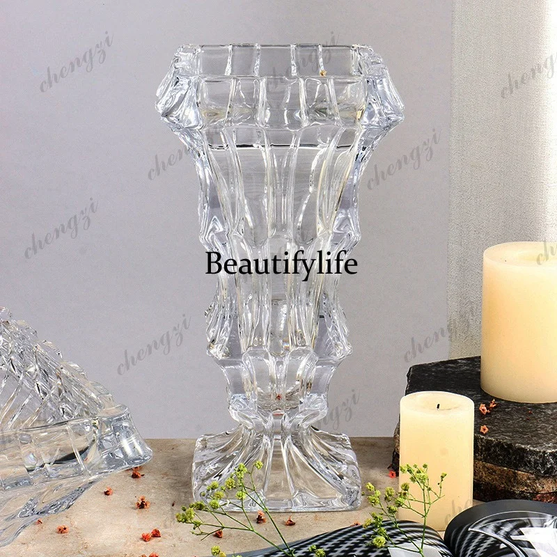 Simple crystal vase European glass vase household ornament light luxury vase flower arrangement ornament