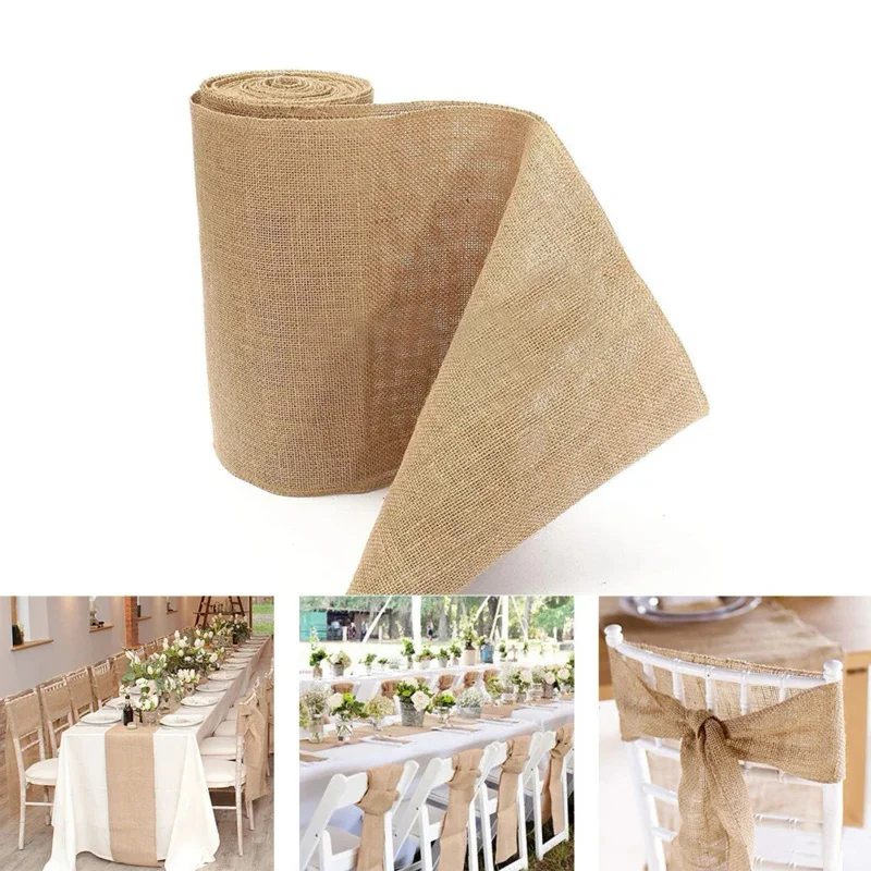 

DIY Jute Line Vintage Table Runner 30cmx1000cm Burlap Roll Rustic Wedding Decoration Party Country Home Party Chair Decor