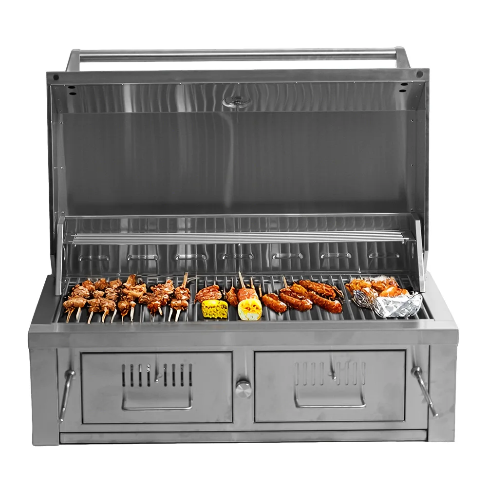 

High-end Premium Luxury Modern Built-in 304 Stainless Steel Touch Control Smokeless Outdoor Kitchen Garden Party Charcoal BBQ
