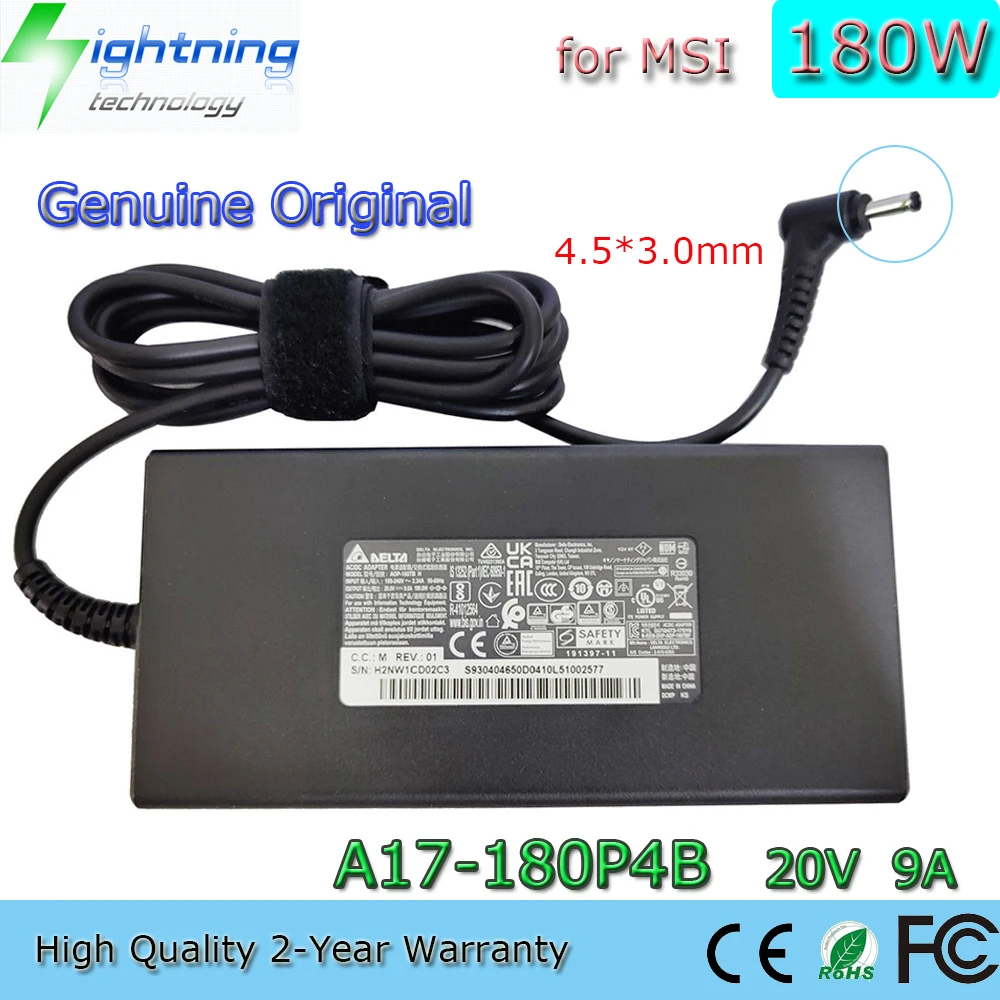 

Brand New Genuine Original 180W 20V 9A 4.5*3.0mm ADP-180TB H Laptop Adapter for MSI Katana GF66 12UD-436 Chicony Power Supply