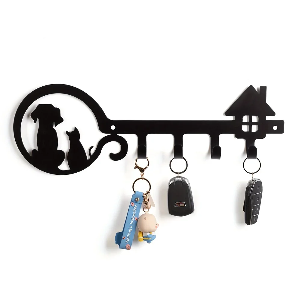1 PC โลหะติดผนังชั้นเก็บสุนัข Cat House Design Key ผู้ถือแขวนผนังผู้ถือกุญแจผ้าเช็ดตัว Coat Rack แขวน