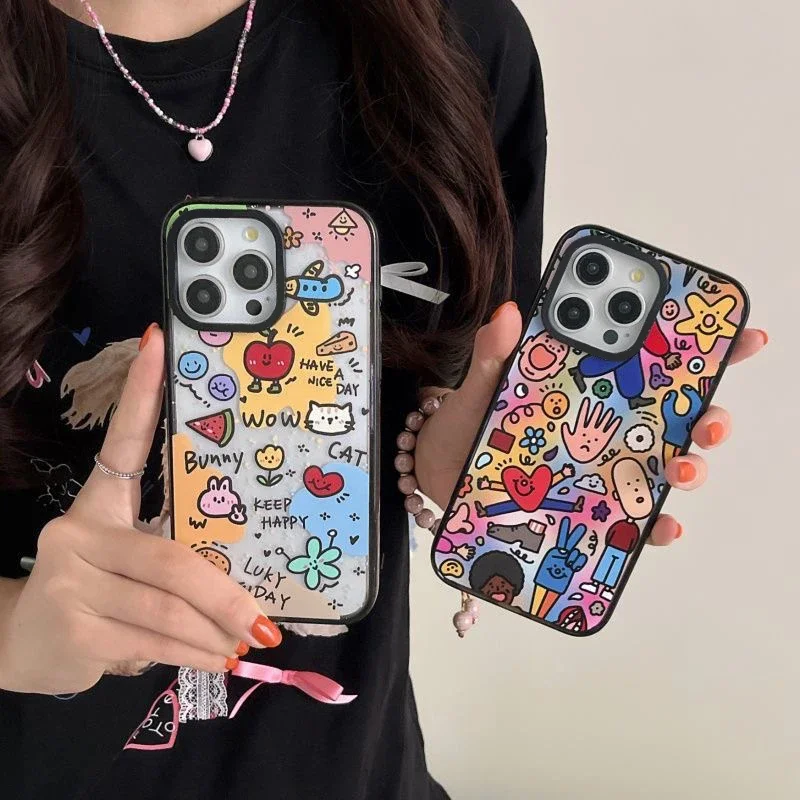 

Colorful Graffiti Cartoon 2.0 Acrylic Black Border Phone Case Cover for IPhone 11 12 13 14 15 16 Pro Max Case