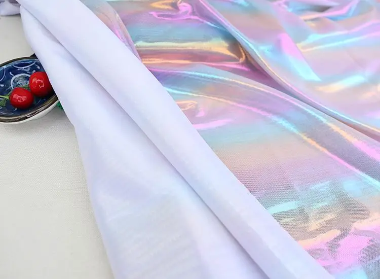 Gradient Light Reflective Fabric Laser Illusion By The Meter for Dress Clothes Stage Costumes DIY Sewing Cloth Soft White Pink