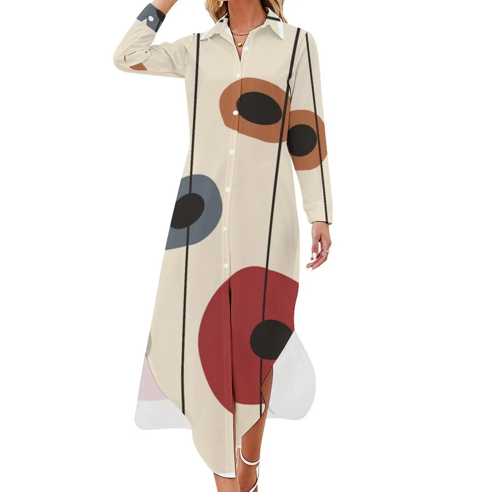 

Abstract Circles Long Sleeved Shirt Dress Dance dresses women party dresses