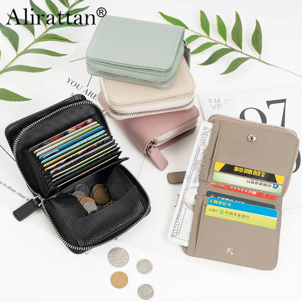 

Alirattan 2024 New Leather Wallet for Girls With Multiple Card Slots Zero Wallet Cowhide Zipper Wallet