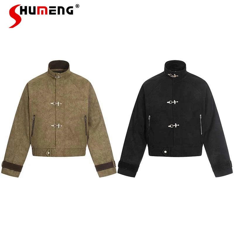

2026 Men's Spring New High Street Fashion Jackets Male Chic Airplane Buckle Design Jacket Coats Men's Trendy Loose Comfort Tops
