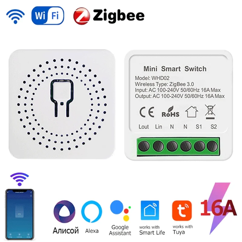 Tuya ZigBee WLAN Smart Schalter 2-Wege-Steuerung Schutzschalter Relais 220V 110V 16A Smart Life APP Sprachsteuerung mit Alexa Google Home